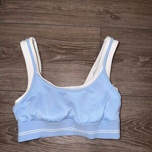 ALO Yoga Light Blue & White Sports Bra